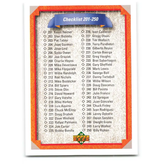 1992 Upper Deck #300 Checklist 201-300 NM-MT Checklist Baseball Card Image 1