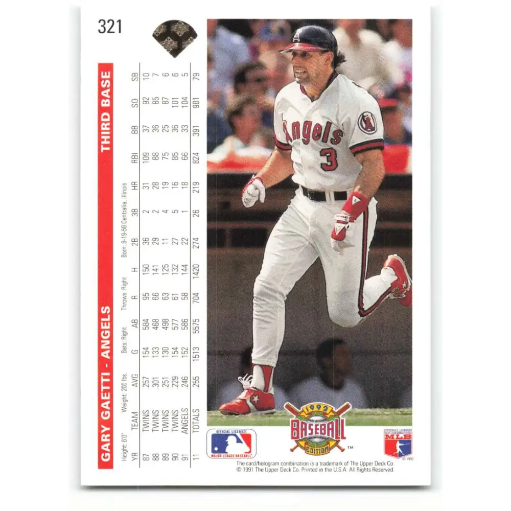 1992 Upper Deck #321 Gary Gaetti NM-MT California Angels Baseball Card Image 2