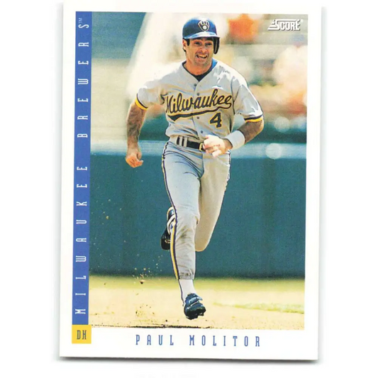 1993 Score #598 Paul Molitor NM-MT Milwaukee Brewers Baseball Card Image 1