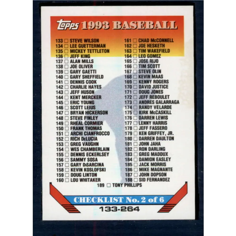 1993 Topps #395 Checklist 133-264 NM-MT Checklist Baseball Card  Image 1