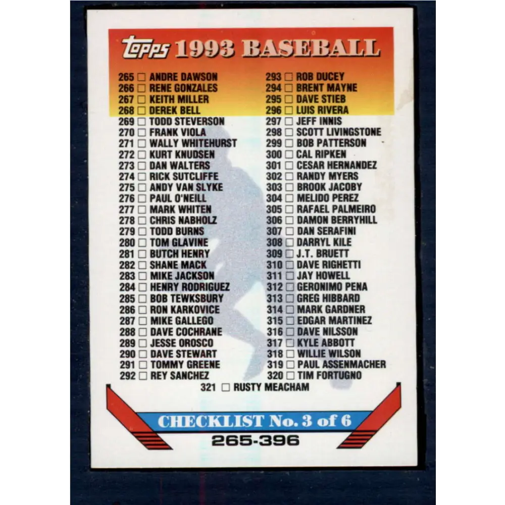 1993 Topps #396 Checklist 265-396 NM-MT Checklist Baseball Card  Image 1