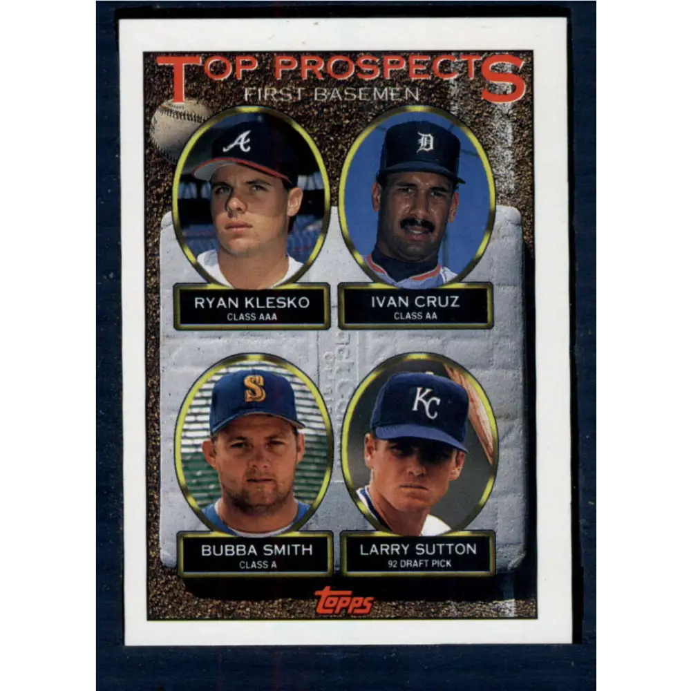 1993 Topps #423 Ryan Klesko/Ivan Cruz/Bubba Smith/Larry Sutton NM-MT RC Rookie Atlanta Braves/Detroit Tigers/Seattle Mariners/Kansas City Royals Baseb Image 1