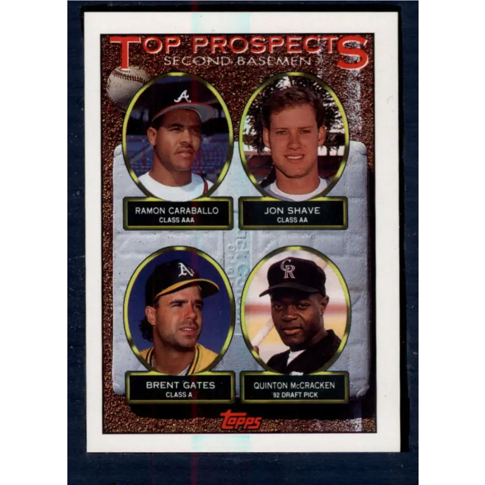 1993 Topps #451 Ramon Caraballo/Jon Shave/Brent Gates/Quinton McCracken NM-MT RC Rookie Colorado Rockies/Atlanta Braves/Texas Rangers/Oakland Athletic Image 1