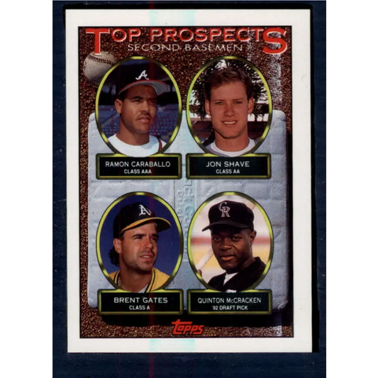 1993 Topps #451 Ramon Caraballo/Jon Shave/Brent Gates/Quinton McCracken NM-MT RC Rookie Colorado Rockies/Atlanta Braves/Texas Rangers/Oakland Athletic Image 1