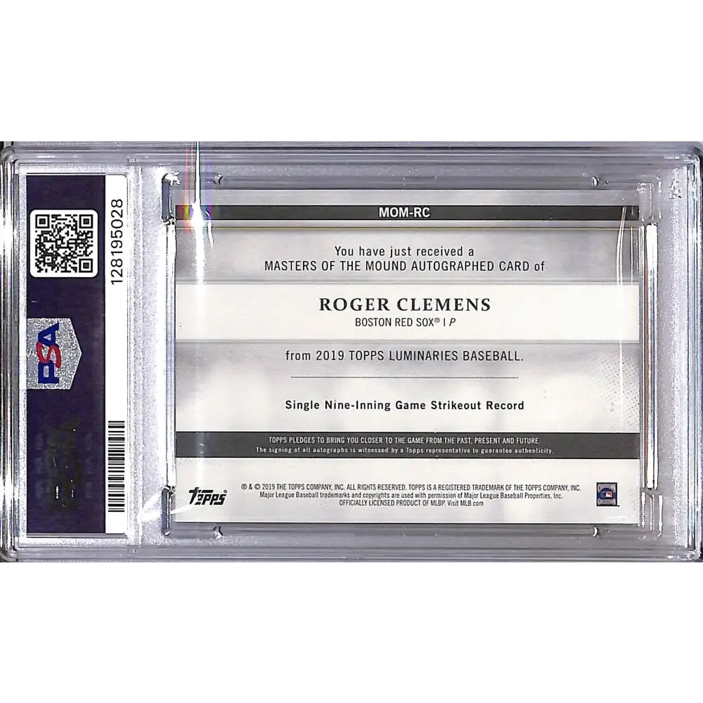 2019 Topps Luminaries Masters of the Mound #MOM-RC Roger Clemens PSA 10 GEM MINT Auto 9/10 Boston Red Sox  Image 2