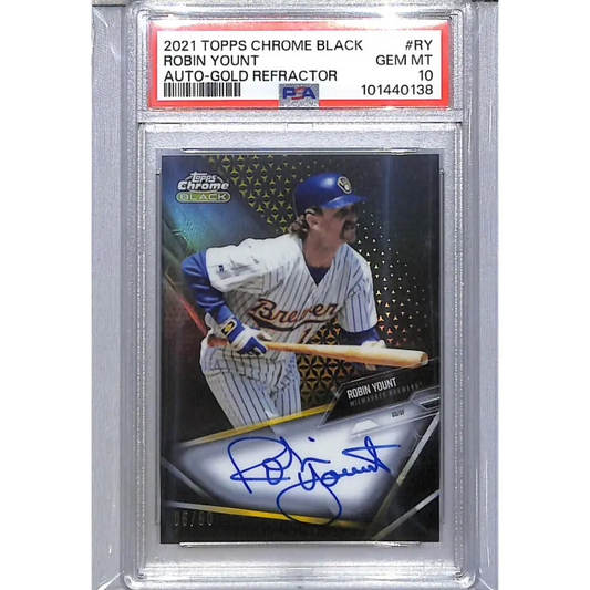 2021 Topps Chrome Black Gold #CBA-RY Robin Yount PSA 10 GEM MINT Auto 5/50 Milwaukee Brewers  Image 1