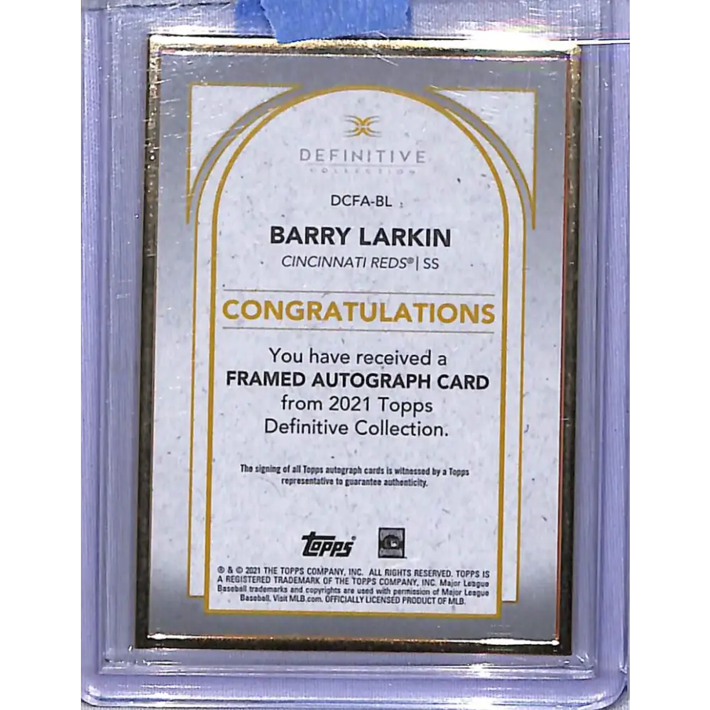 2021 Topps Definative Purple #DCFA-BL Barry Larkin NM-MT Auto 6/10 Cincinnati Reds  Image 2