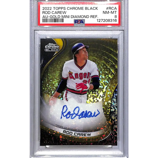 2022 Topps Chrome Black Gold Mini Diamond #CBA-RC Rod Carew PSA 8 NM-MT Auto 5/50 California Angels  Image 1