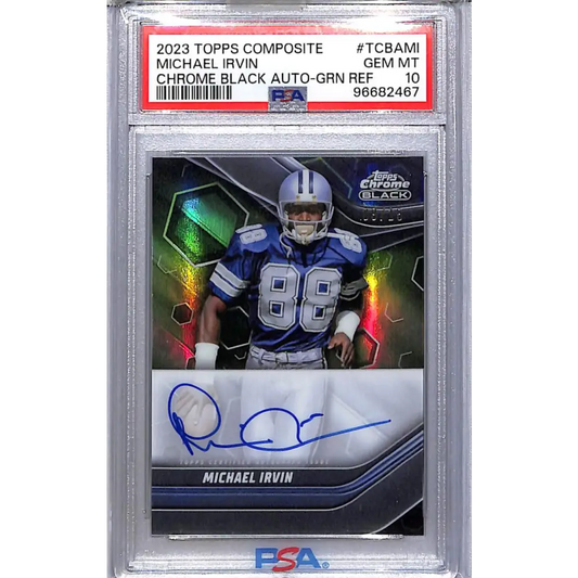 2023 Topps Composite Chrome Black Green #TCBA-MI Michael Irvin PSA 10 GEM MINT Auto 9/15 Dallas Cowboys  Image 1