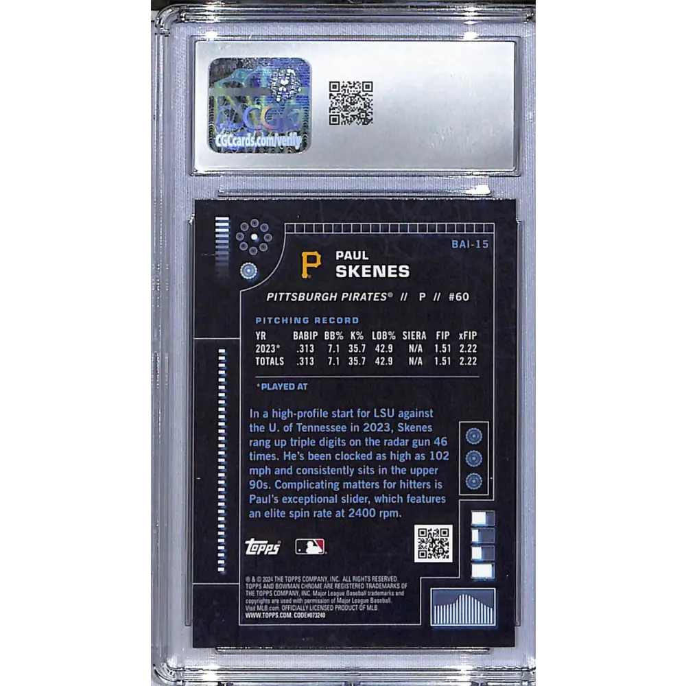 2024 Bowman Chrome Bowman A.I. #BAI-15 Paul Skenes CGC 10 Gem Mint Pittsburgh Pirates  Image 2