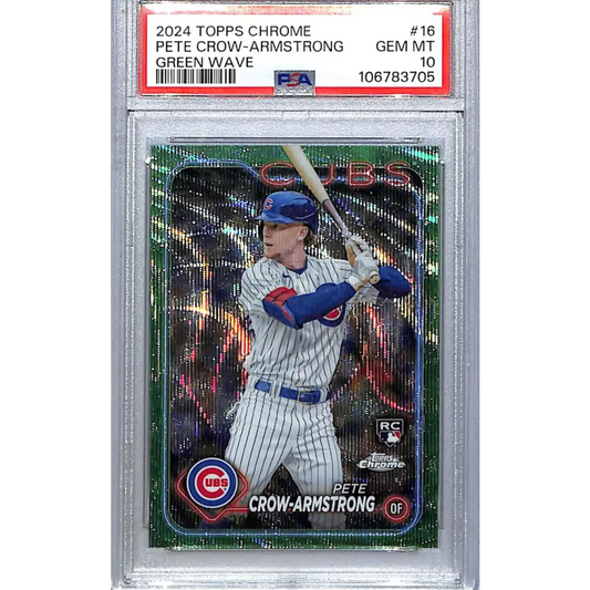 2024 Topps Chrome Green Wave #16 Pete Crow-Armstrong PSA 10 GEM MINT RC Rookie 20/99 Chicago Cubs  Image 1