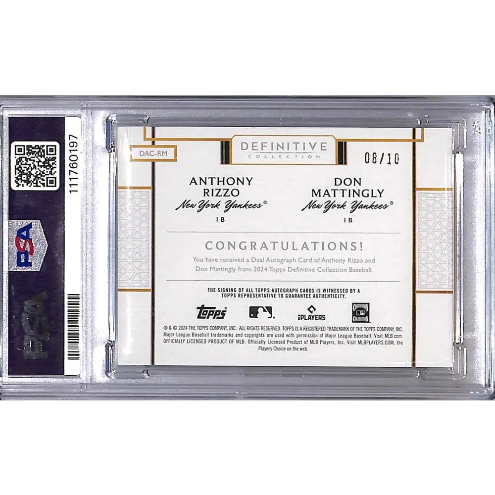 2024 Topps Definitive Dual Green #DAC-RM Anthony Rizzo / Don Mattingly PSA 9 MINT Auto 8/10 New York Yankees  Image 2