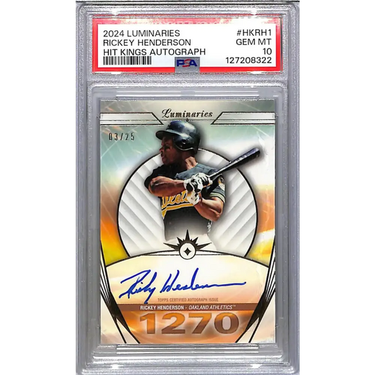 2024 Topps Luminaries Hit Kings #HK-RH1 Rickey Henderson PSA 10 GEM MINT Auto 3/25 Oakland Athletics  Image 1