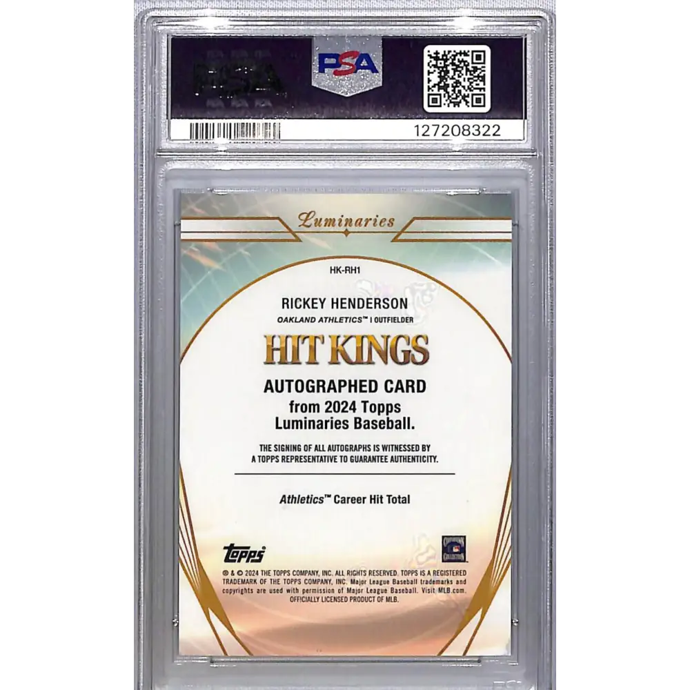 2024 Topps Luminaries Hit Kings #HK-RH1 Rickey Henderson PSA 10 GEM MINT Auto 3/25 Oakland Athletics  Image 2