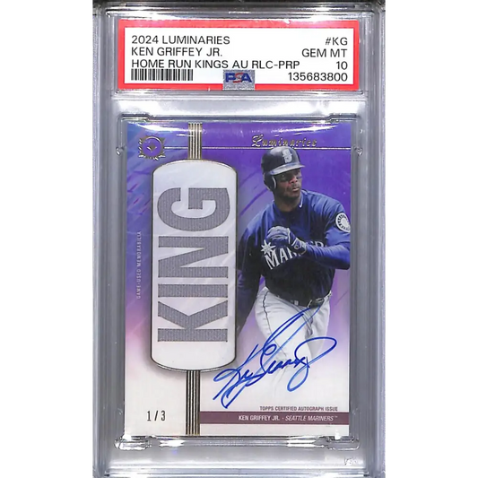 2024 Topps Luminaries Home Run Kings Purple #HRKAR-KG Ken Griffey Jr. PSA 10 GEM MINT MEM Auto 1/3 Seattle Mariners  Image 1