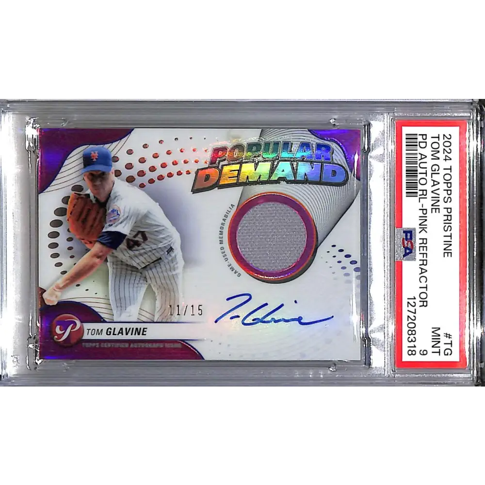2024 Topps Pristine Popular Demand Pink #DPAR-TG Tom Glavine PSA 9 MINT MEM Auto 11/15 New York Mets  Image 1