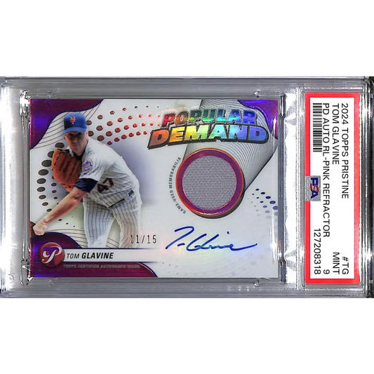 2024 Topps Pristine Popular Demand Pink #DPAR-TG Tom Glavine PSA 9 MINT MEM Auto 11/15 New York Mets  Image 1